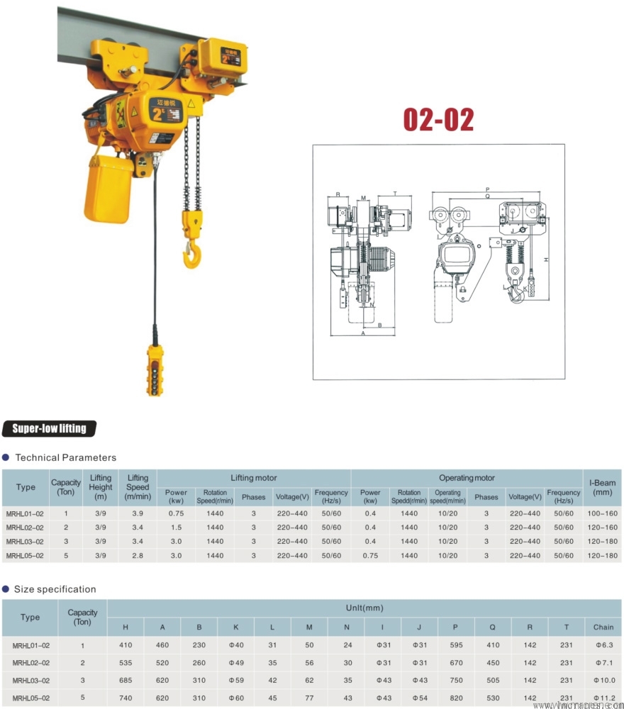 邁德銳低凈空環鏈葫蘆技術參數